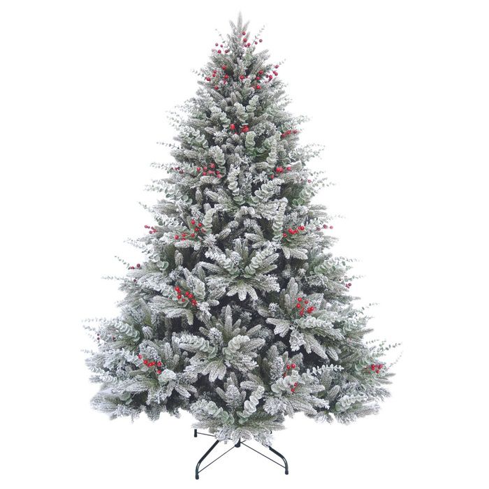 Brad Artificial De Lux de Craciun cu Zapada si muguri rosii B14