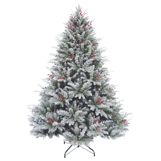 Brad Artificial De Lux de Craciun cu Zapada si muguri rosii B14