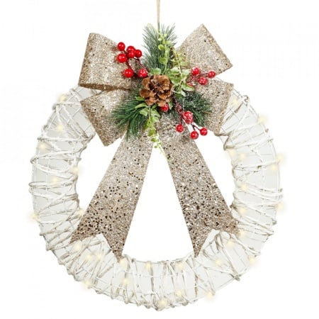 Coroana decorativa din ratan / plastic, 35 led-uri lumini albe calde + transformator