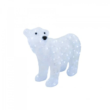 Decoratiune luminoasa de exterior, Urs polar, din acril, dimensiune 58x28x42cm, 120 led-uri, lumina rece, cablu de alimentare 3m