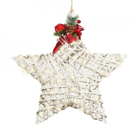 Stea decorativa din ratan, Alb, 25 led-uri si transformator