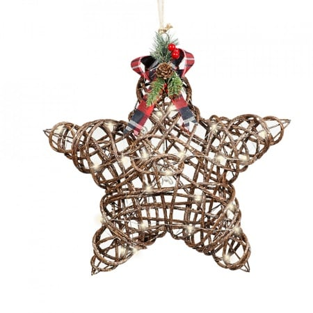 Stea decorativa din ratan, Natur, 25 led-uri si transformator